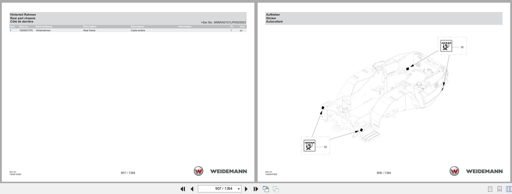 Weidemann Wheel Loader 1390 A01 01 Spare Parts Catalog 07.2025 DE EN FR (3)