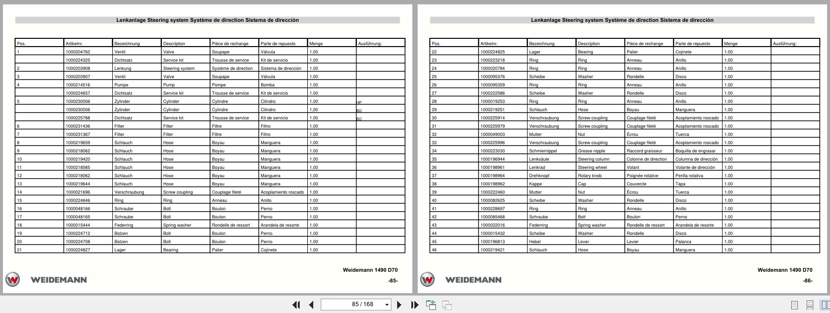 Weidemann Wheel Loader 1490 D70 Parts List 5056149006 DE EN FR ES (2)