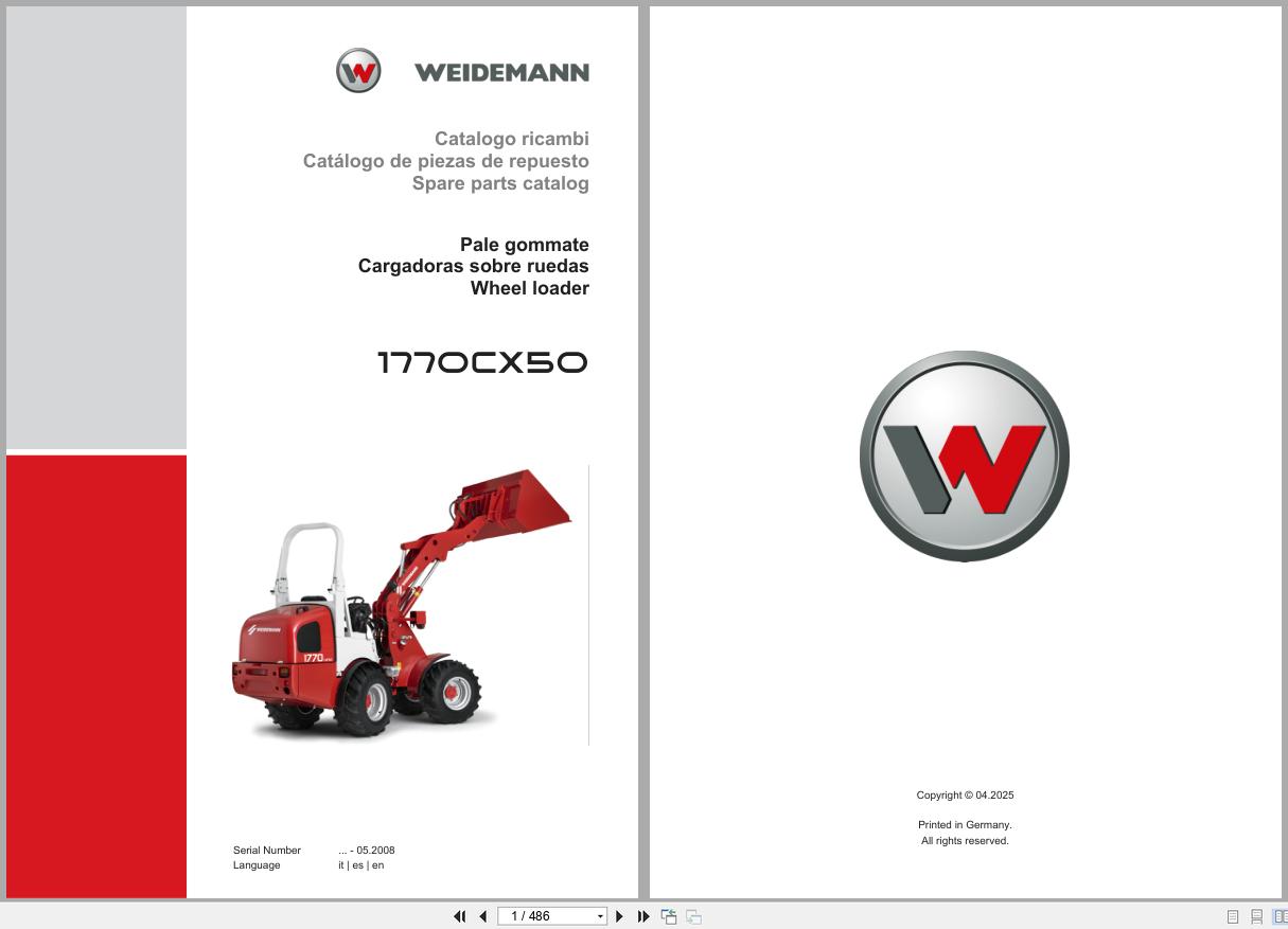 Weidemann Wheel Loader 1770CX50 Spare Parts Catalog 04.2025 IT ES EN (1)