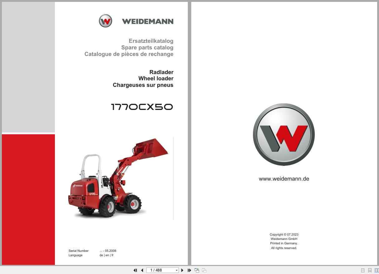 Weidemann Wheel Loader 1770CX50 Spare Parts Catalog 07.2023 DE EN FR (1)