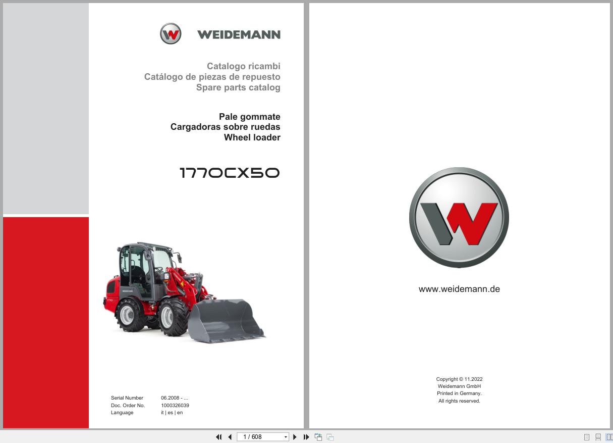 Weidemann Wheel Loader 1770CX50 Spare Parts Catalog 1000326039 11.2022 IT ES EN (1)