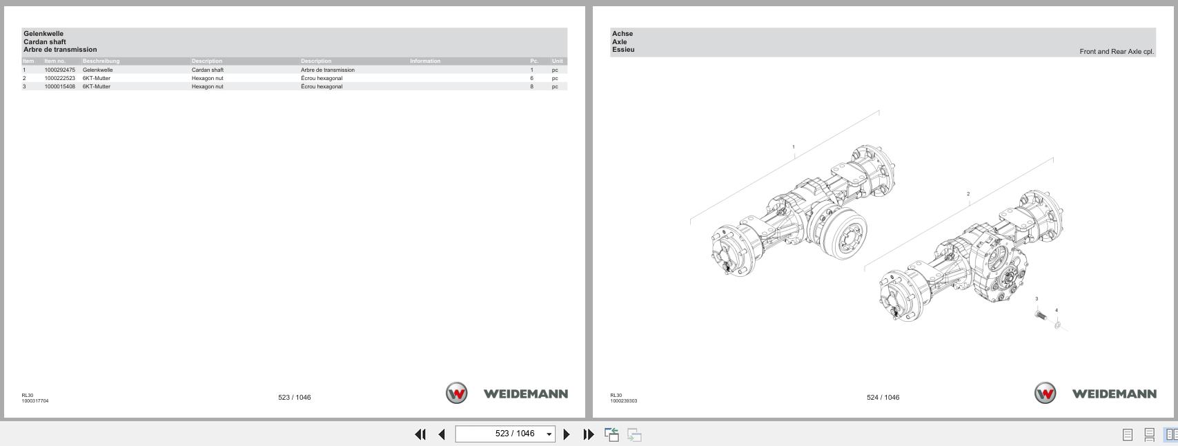 Weidemann Wheel Loader 1880 RL30 Spare Parts Catalog 03.2023 DE EN FR (2)