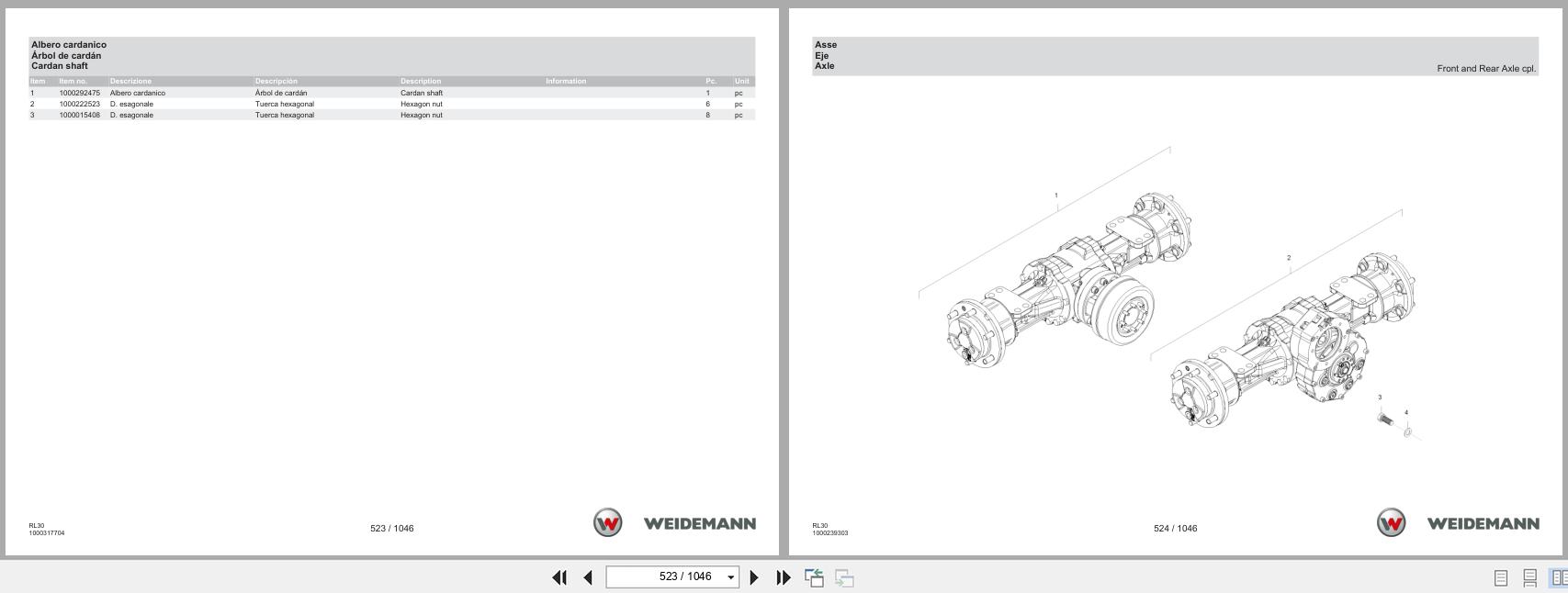 Weidemann Wheel Loader 1880 RL30 Spare Parts Catalog 03.2023 IT ES EN (2)