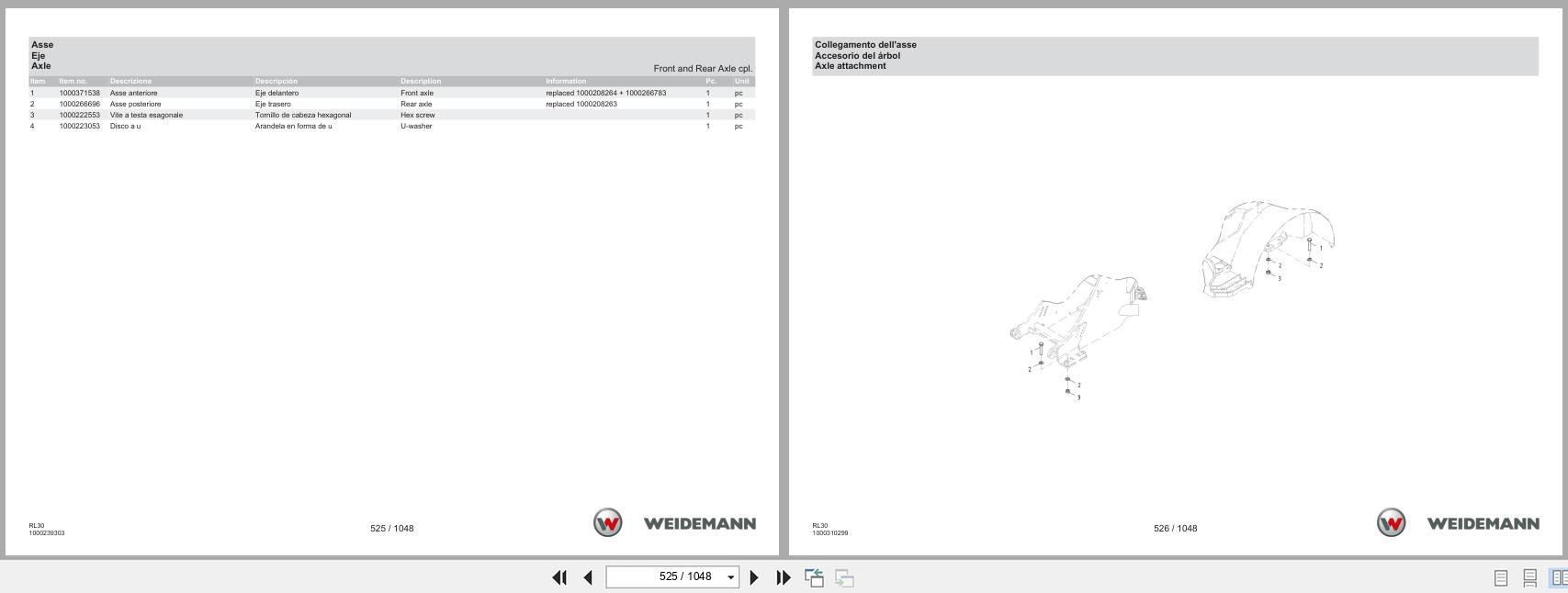 Weidemann Wheel Loader 1880 RL30 Spare Parts Catalog 1000325180 06.2023 IT ES EN (2)
