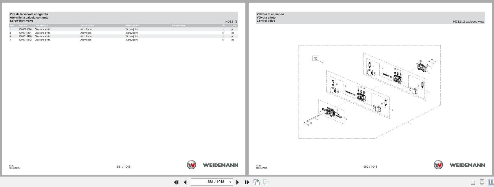 Weidemann Wheel Loader 1880 RL30 Spare Parts Catalog 1000325180 06.2023 IT ES EN (3)