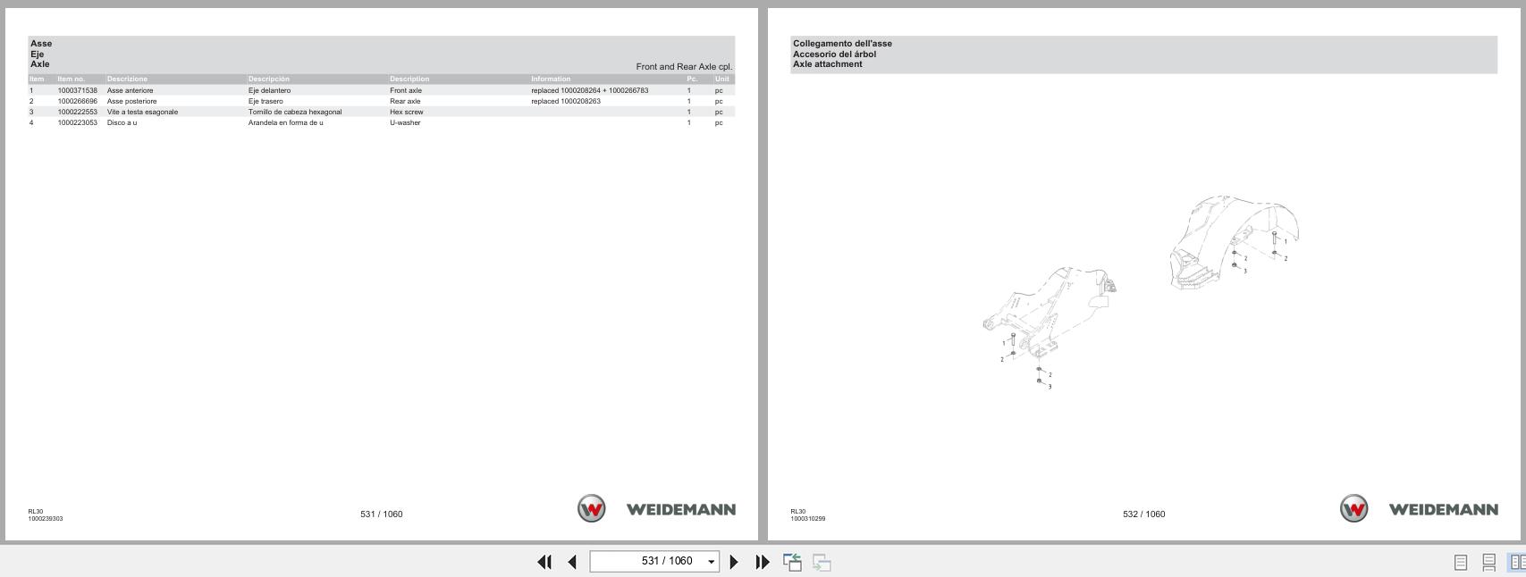 Weidemann Wheel Loader 1880 RL30 Spare Parts Catalog 1000325180 06.2025 IT ES EN (2)