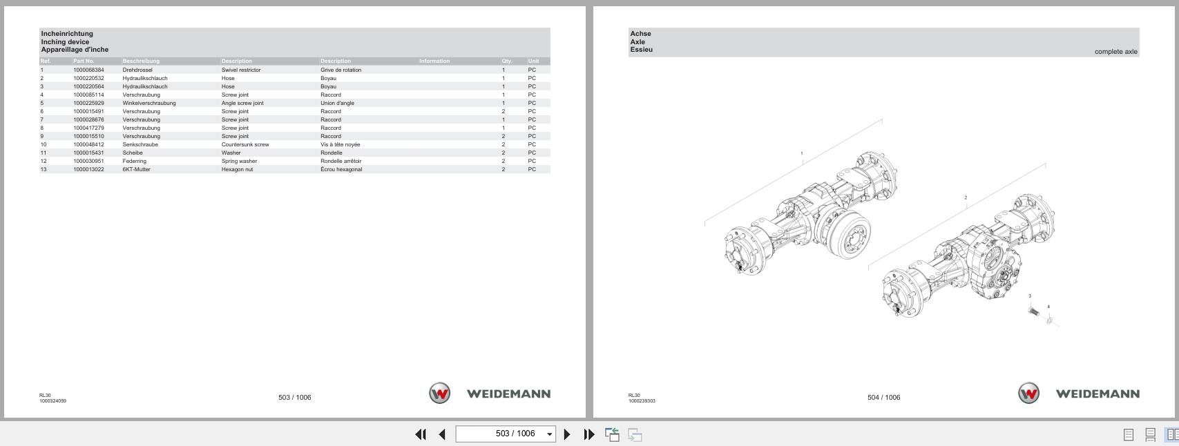 Weidemann Wheel Loader 1880 RL30 Spare Parts List 1000325179 04.2019 DE FR EN (2)