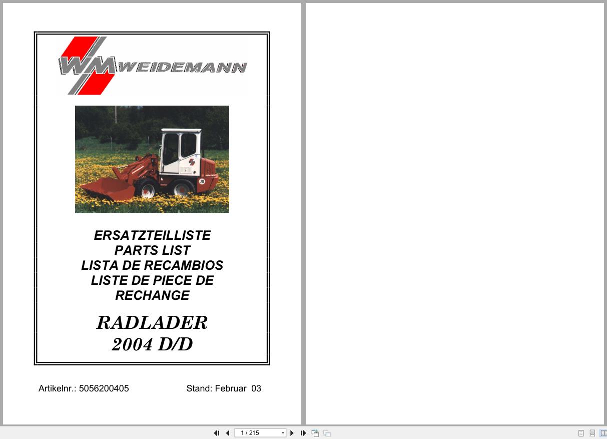 Weidemann Wheel Loader 2004 D D Parts List 5056200405 2003 EN DE FR ES (1)