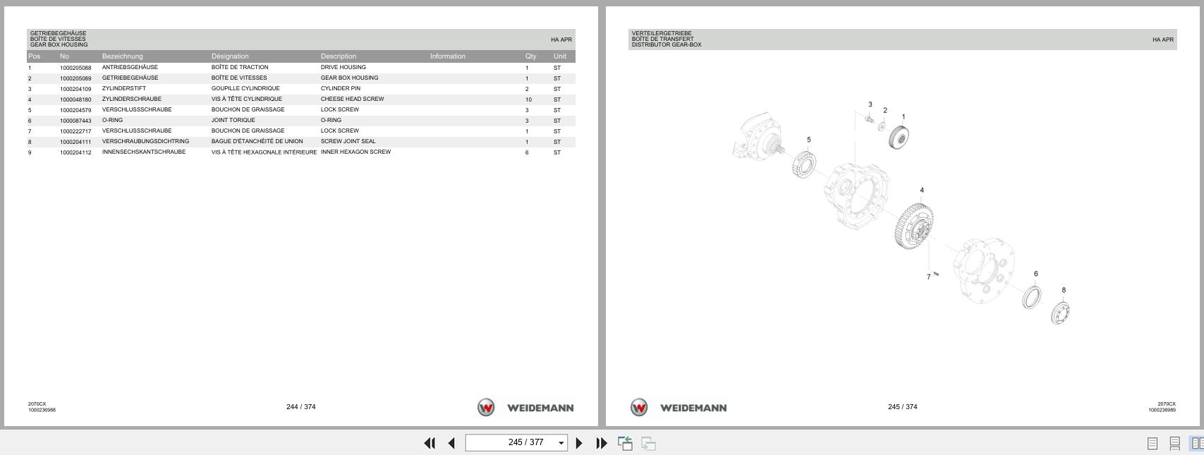 Weidemann Wheel Loader 2070CX50 2070CX Spare Parts List 1000211277 04.2019 DE FR EN (3)
