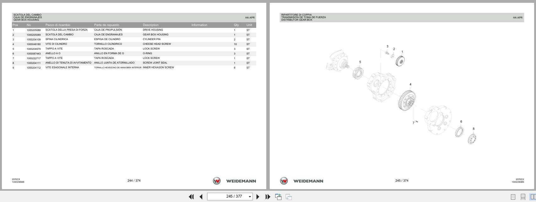 Weidemann Wheel Loader 2070CX50 2070CX Spare Parts List 2014 IT ES EN (3)