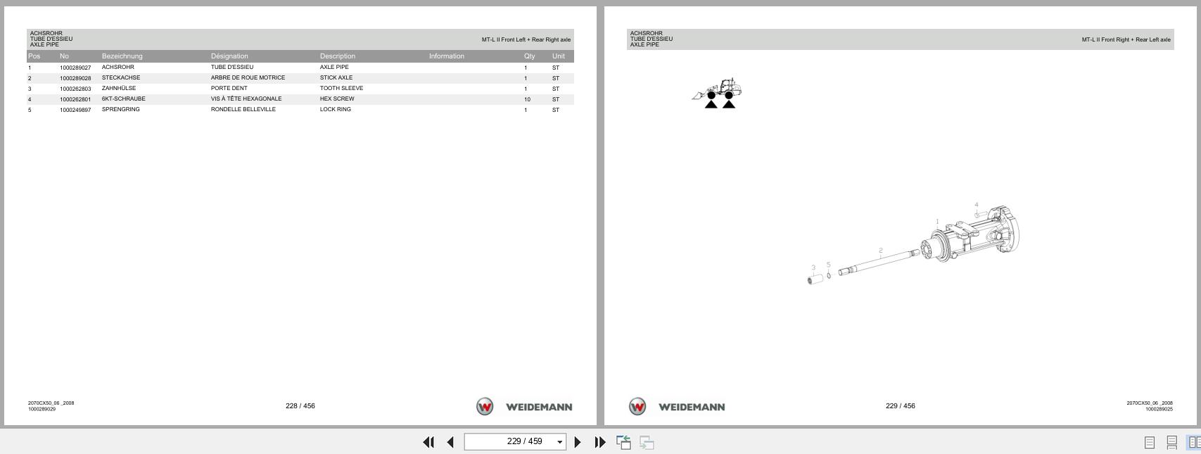 Weidemann Wheel Loader 2070CX50 2070CX50 Spare Parts List 1000304477 04.2019 DE FR EN (2)