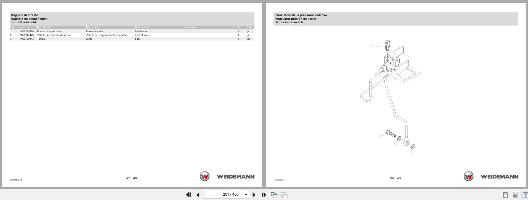 Weidemann Wheel Loader 2070CX50 Spare Parts Catalog 07.2023 IT ES EN (2)