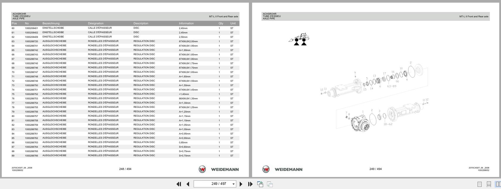 Weidemann Wheel Loader 2070CX50 TELE 2070CX50T Spare Parts List 1000304513 2014 DE FR EN (2)