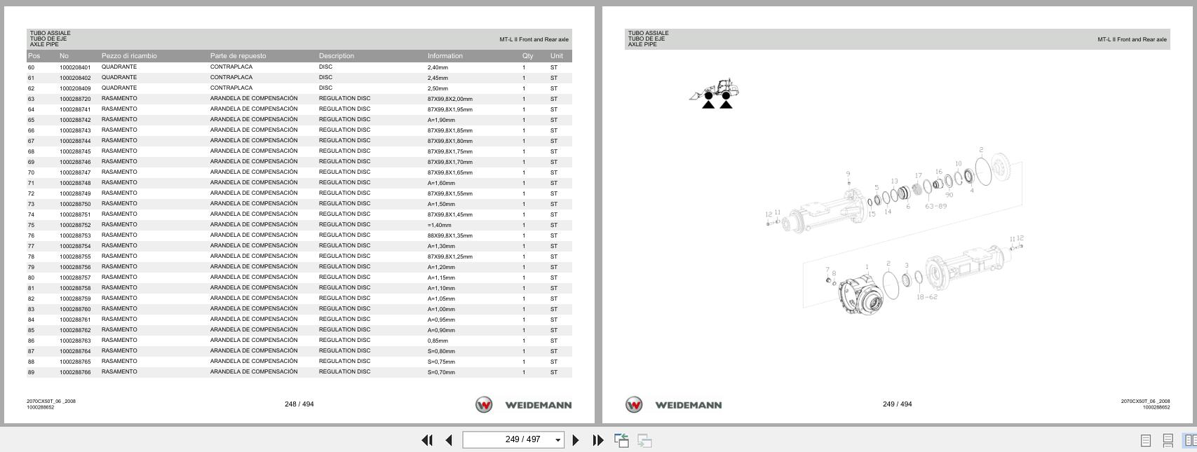 Weidemann Wheel Loader 2070CX50 TELE 2070CX50T Spare Parts List 1000326045 2014 IT ES EN (2)