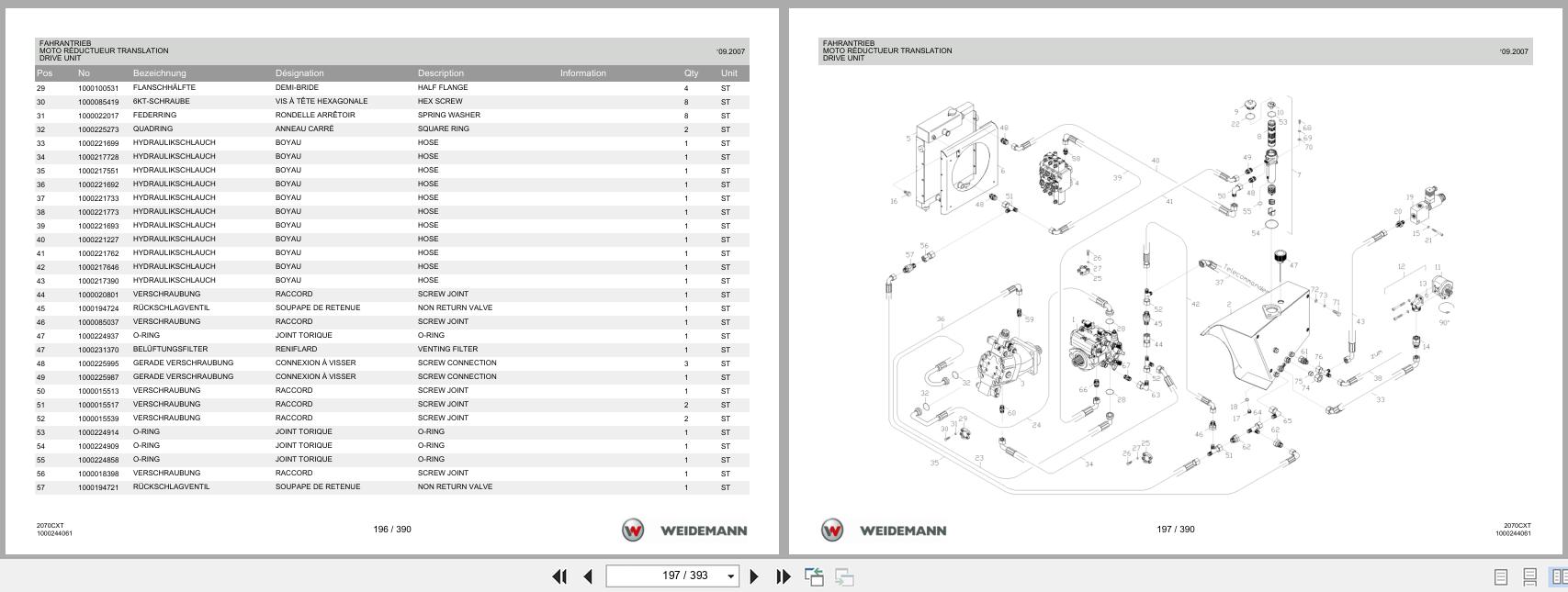 Weidemann Wheel Loader 2070CX50 TELE 2070CXT Spare Parts List 2014 DE FR EN (2)
