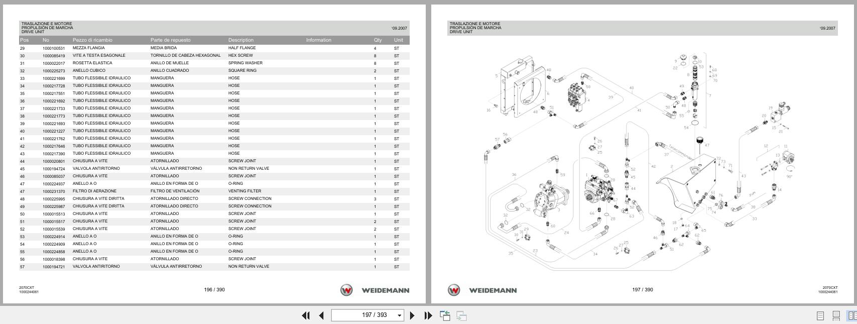 Weidemann Wheel Loader 2070CX50 TELE 2070CXT Spare Parts List 2014 IT ES EN (2)