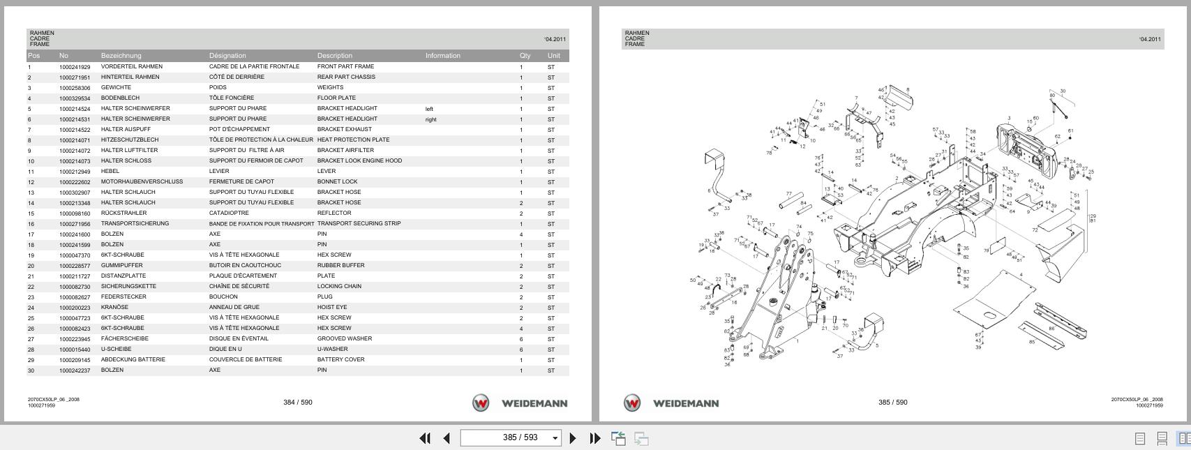 Weidemann Wheel Loader 2070CX50LP 2070CX50LP Spare Parts List 1000304495 2014 DE FR EN (3)