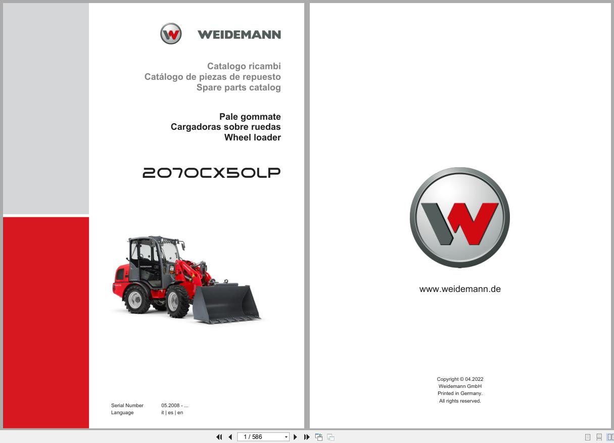 Weidemann Wheel Loader 2070CX50LP Spare Parts Catalog 04.2022 IT ES EN (1)