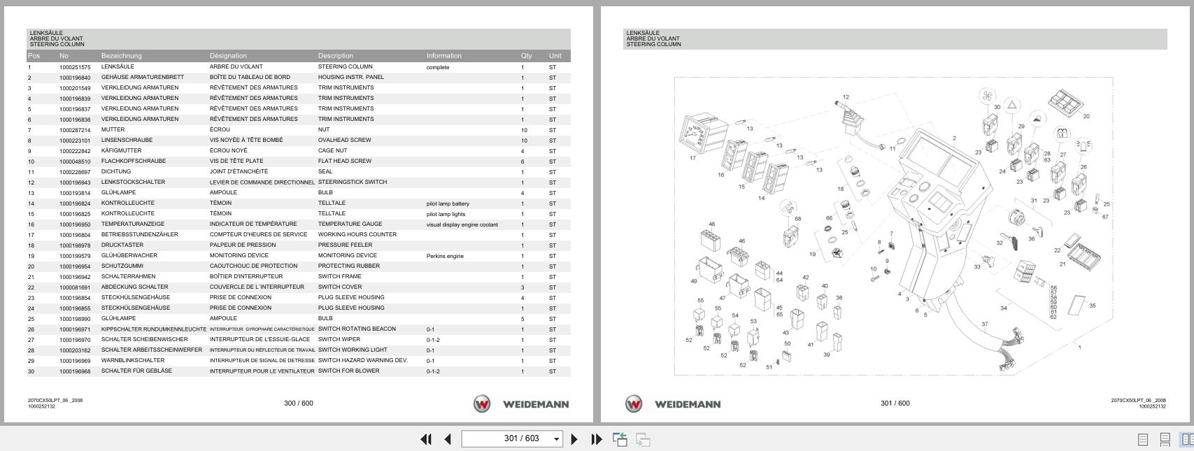 Weidemann Wheel Loader 2070CX50LP TELE 2070CX50LPT Spare Parts List 1000304521 2014 DE FR EN (2)