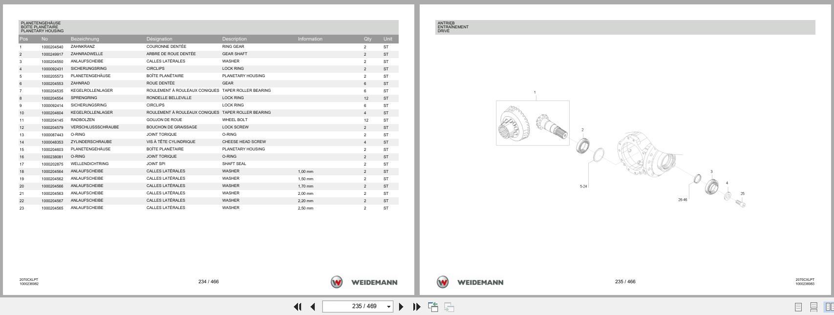 Weidemann Wheel Loader 2070CX50LP TELE 2070CXLPT Spare Parts List 1000236394 2014 DE FR EN (2)