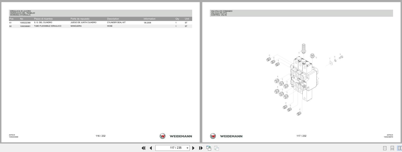 Weidemann Wheel Loader 2070CX80 2070CX Spare Parts List 2014 IT ES EN (2)