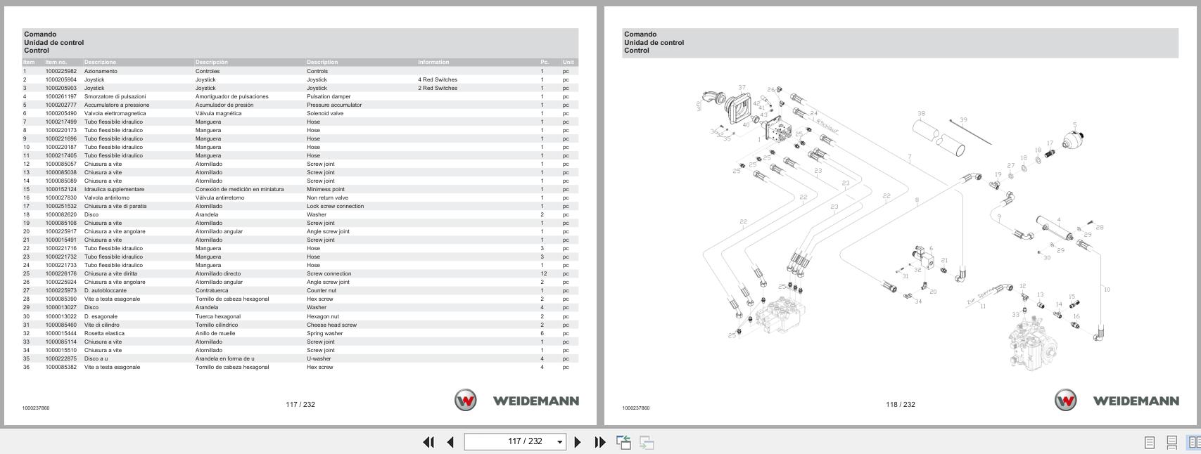 Weidemann Wheel Loader 2070CX80 Spare Parts Catalog 05.2025 IT ES EN (2)