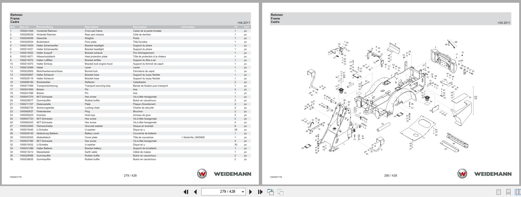 Weidemann Wheel Loader 2070CX80 Spare Parts Catalog 1000304491 05.2025 DE EN FR (3)