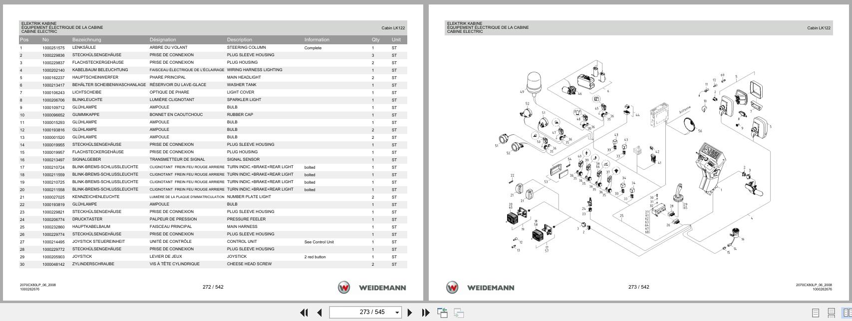 Weidemann Wheel Loader 2070CX80LP Spare Parts List 1000304499 2016 DE FR EN (2)