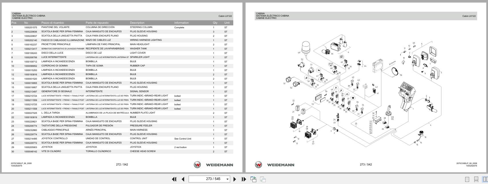 Weidemann Wheel Loader 2070CX80LP Spare Parts List 1000326044 2016 IT ES EN (2)