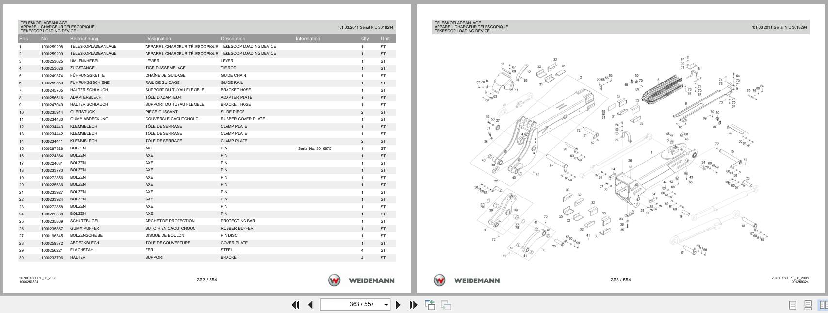 Weidemann Wheel Loader 2070CX80LP TELE 2070CX80LPT Spare Parts List 1000304525 2014 DE FR EN (3)