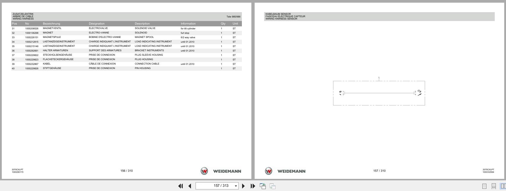 Weidemann Wheel Loader 2070CX80LP TELE 2070CXLPT Spare Parts List 1000236396 2014 DE FR EN (2)