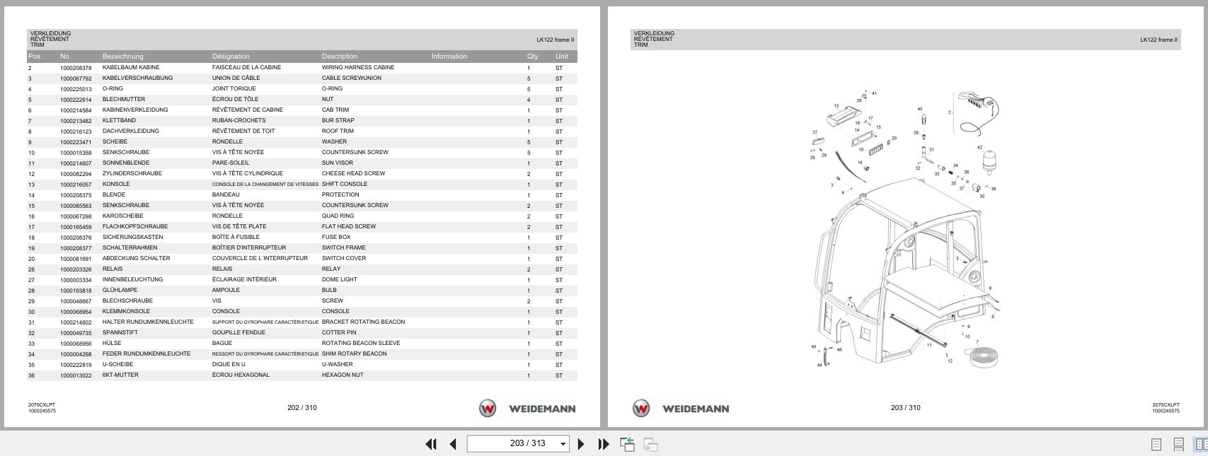 Weidemann Wheel Loader 2070CX80LP TELE 2070CXLPT Spare Parts List 1000236396 2014 DE FR EN (3)