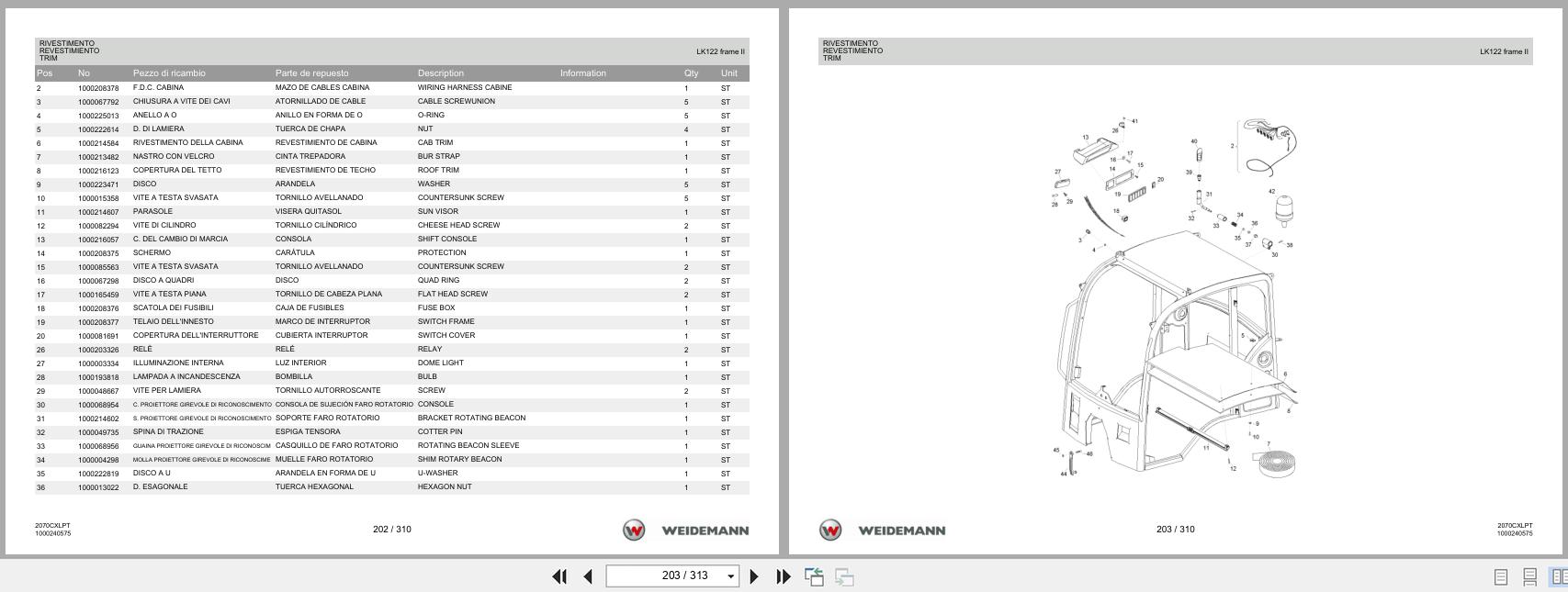 Weidemann Wheel Loader 2070CX80LP TELE 2070CXLPT Spare Parts List 2014 IT ES EN (3)