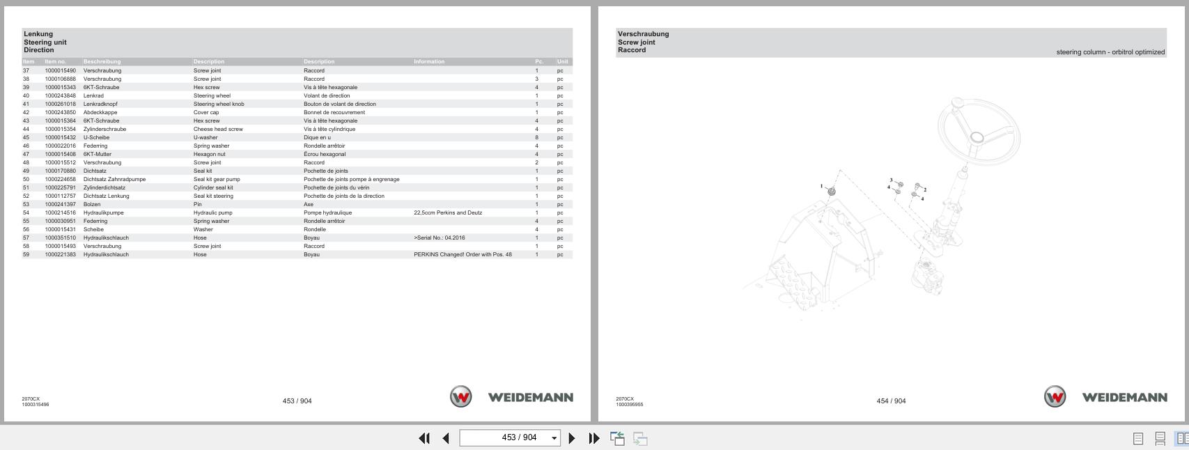 Weidemann Wheel Loader 2070CXLP 2070CX Spare Parts Catalog 1000327891 07.2025 DE EN FR (2)