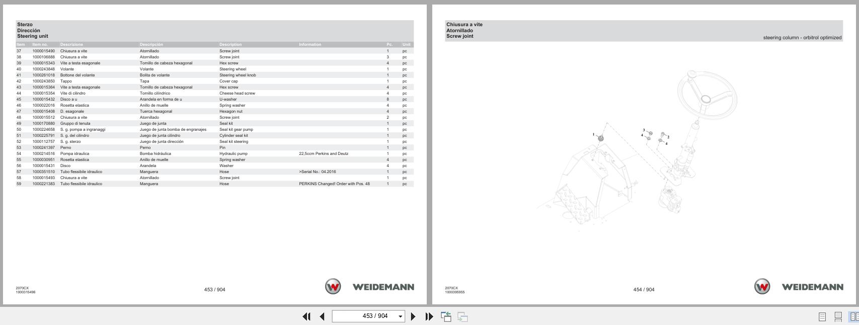 Weidemann Wheel Loader 2070CXLP 2070CX Spare Parts Catalog 1000327895 07.2025 IT ES EN (2)