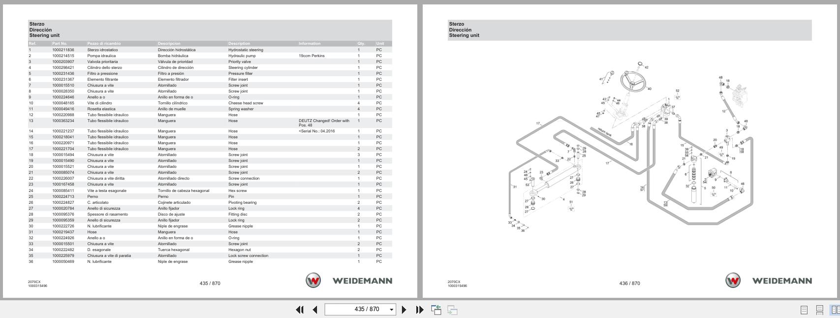 Weidemann Wheel Loader 2070CXLP 2070CX Spare Parts List 1000327895 2019 IT ES EN (2)