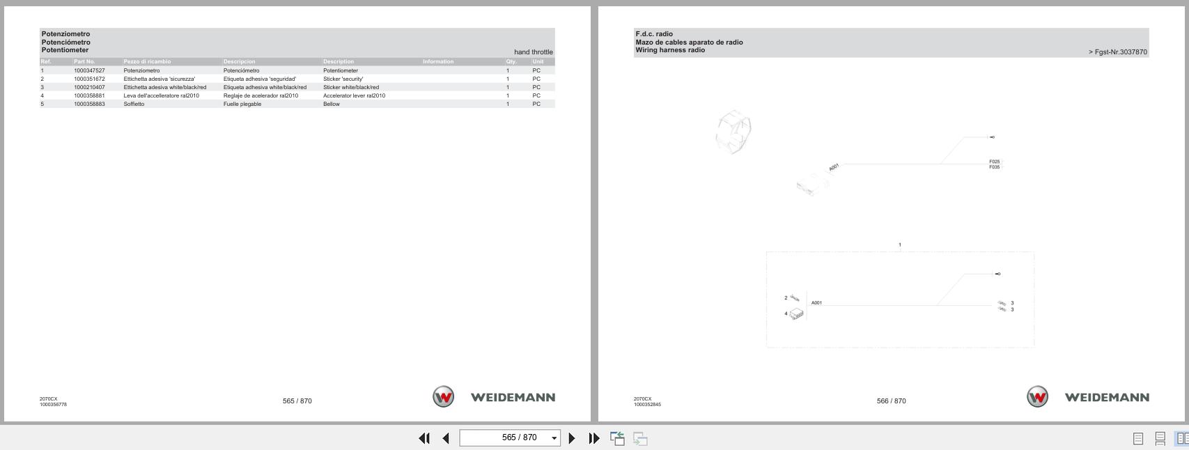 Weidemann Wheel Loader 2070CXLP 2070CX Spare Parts List 1000327895 2019 IT ES EN (3)