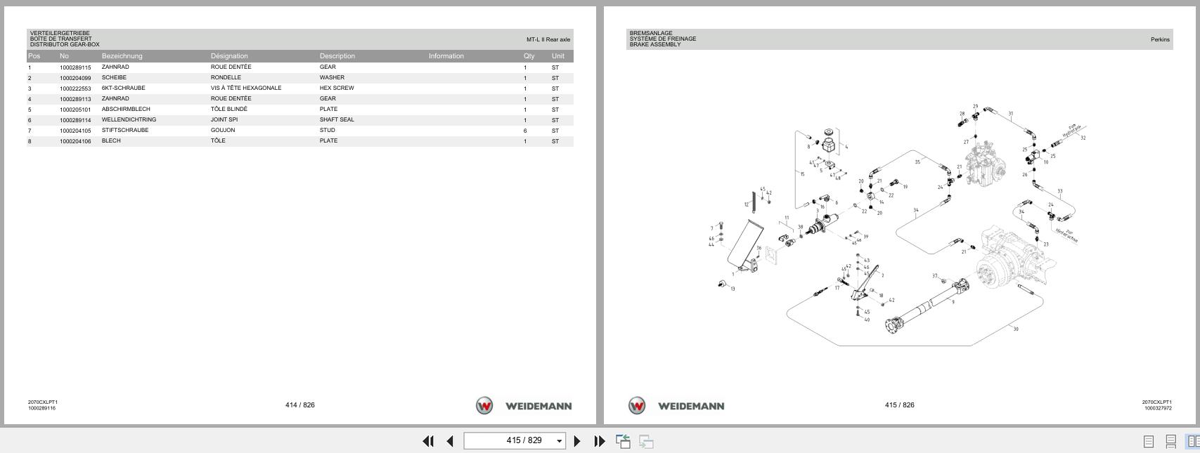 Weidemann Wheel Loader 2070CXLPT 2070CXLPT1 Spare Parts List 1000328089 2016 DE FR EN (2)