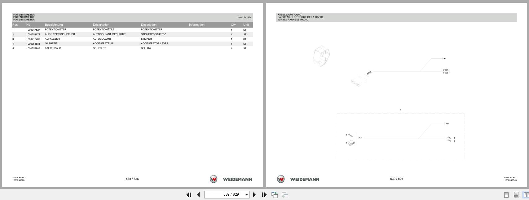 Weidemann Wheel Loader 2070CXLPT 2070CXLPT1 Spare Parts List 1000328089 2016 DE FR EN (3)