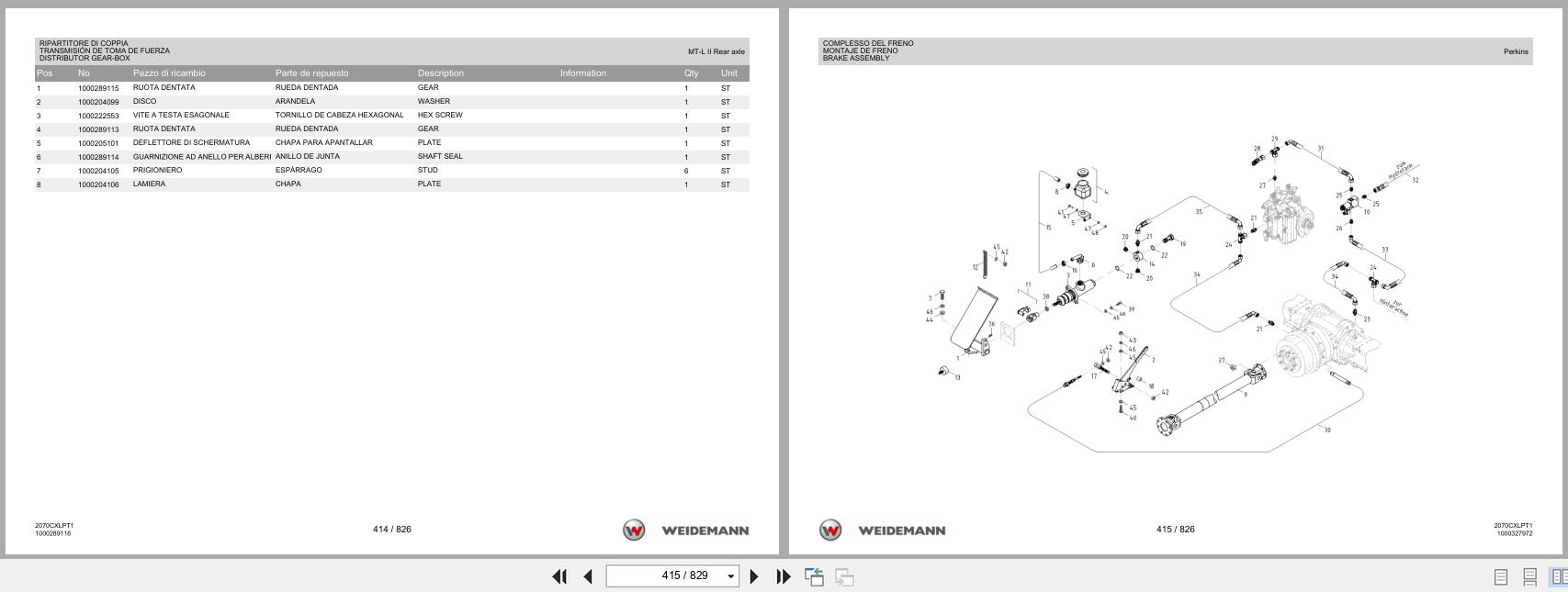 Weidemann Wheel Loader 2070CXLPT 2070CXLPT1 Spare Parts List 1000328090 2016 IT ES EN (2)