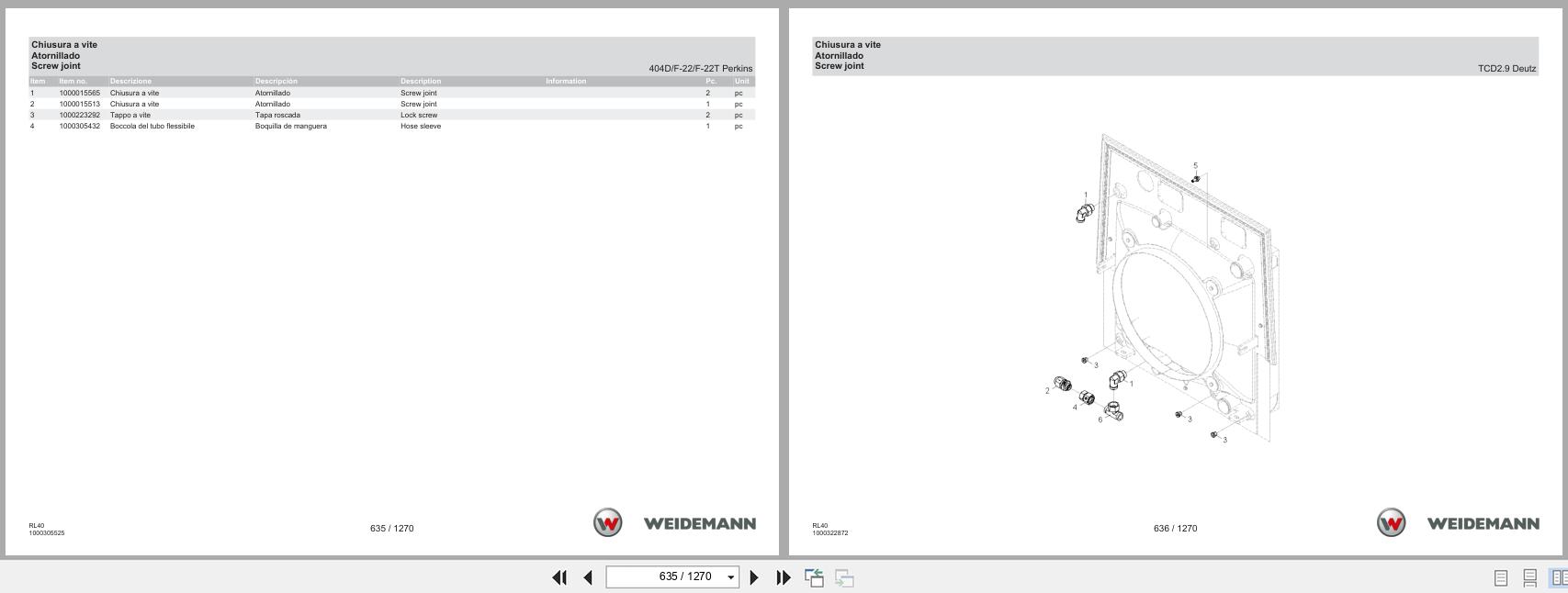 Weidemann Wheel Loader 2080 RL40 Spare Parts Catalog 1000328530 07.2023 IT ES EN (2)