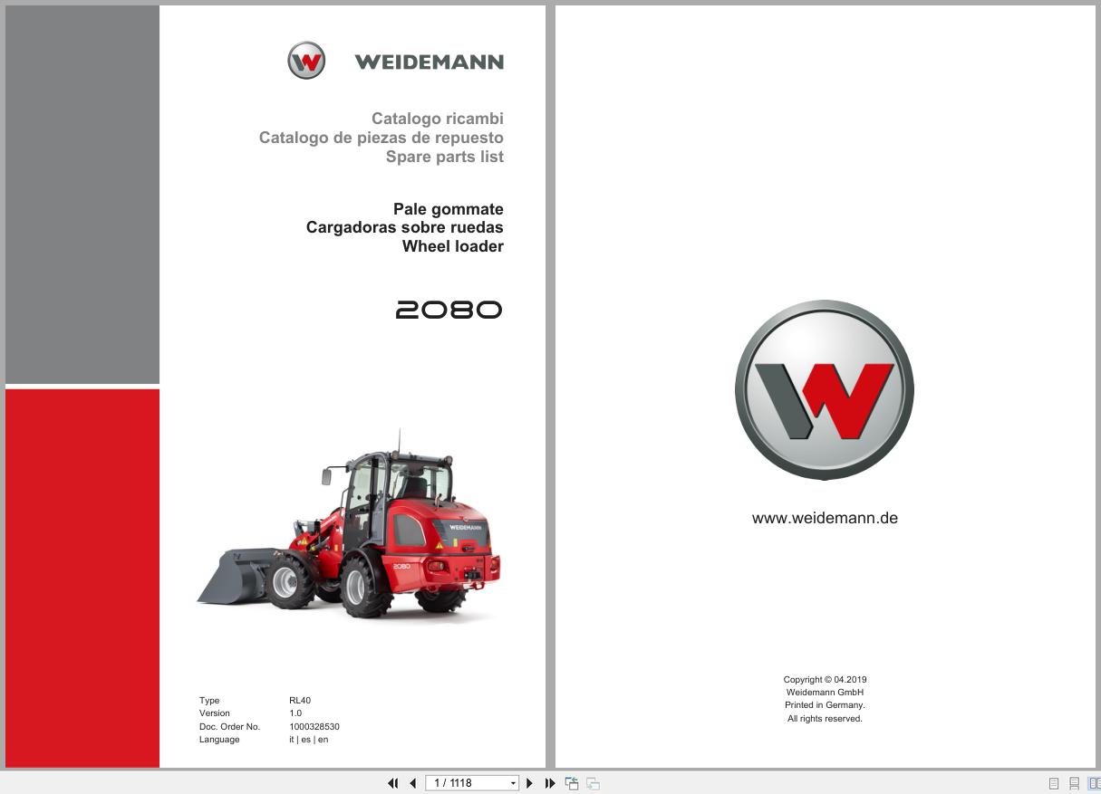 Weidemann Wheel Loader 2080 RL40 Spare Parts List 1000328530 04.2019 IT ES EN (1)