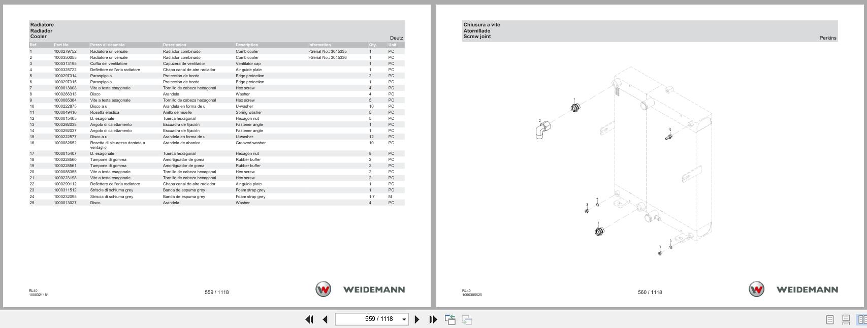 Weidemann Wheel Loader 2080 RL40 Spare Parts List 1000328530 04.2019 IT ES EN (2)
