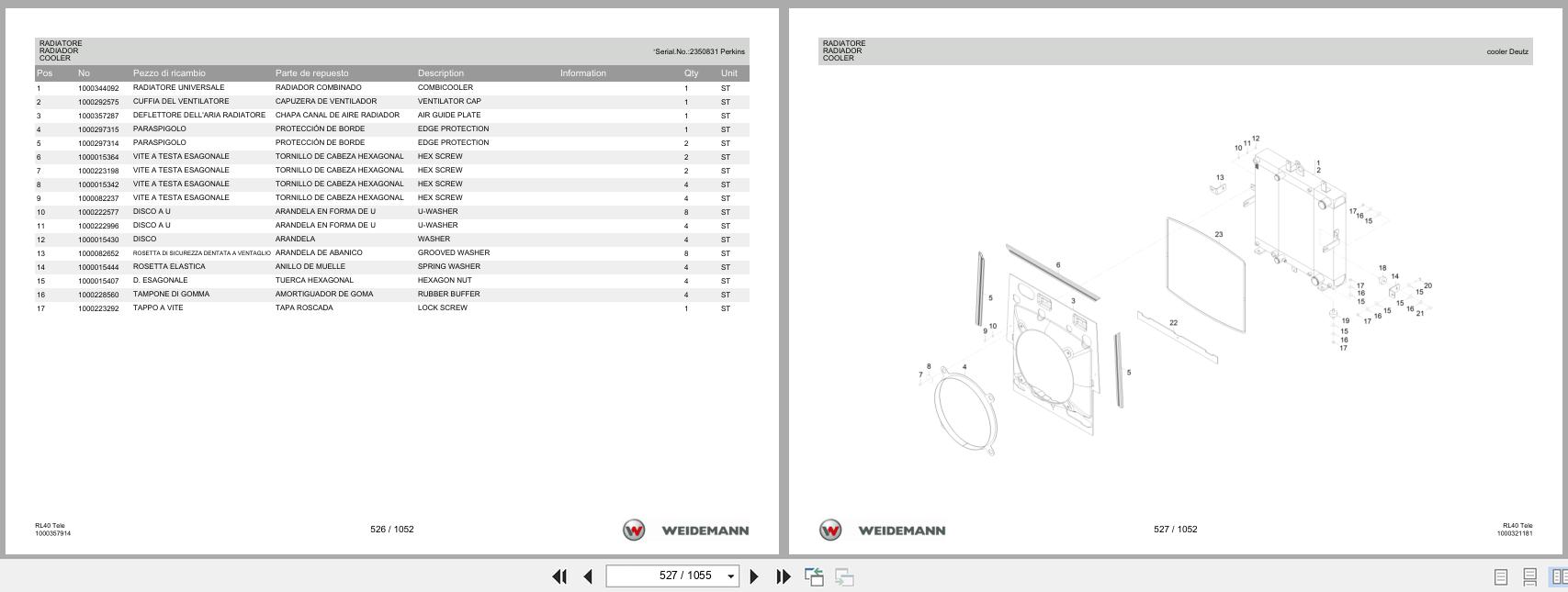 Weidemann Wheel Loader 2080 TELE RL40 Tele Spare Parts List 1000328554 2016 IT ES EN (2)