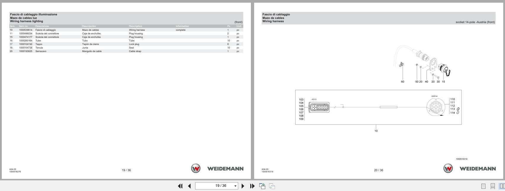 Weidemann Wheel Loader 2090 A04 05 Spare Parts Catalog 03.2025 IT ES EN (2)