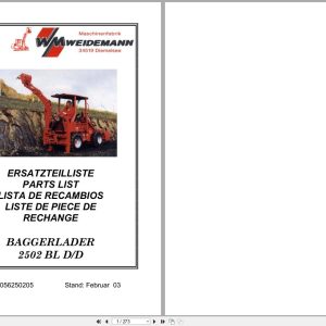 Weidemann Wheel Loader 2502 BL D D Parts List 5056250205 2003 EN DE FR ES (1)