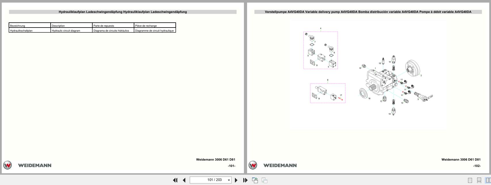 Weidemann Wheel Loader 3006 D61 D81 Parts List 5056300606 DE EN ES FR (2)