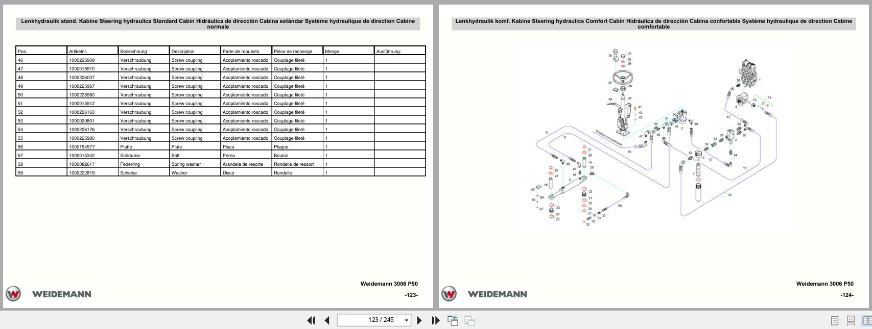 Weidemann Wheel Loader 3006 P50 Parts List 5056300605 EN DE FR ES (2)