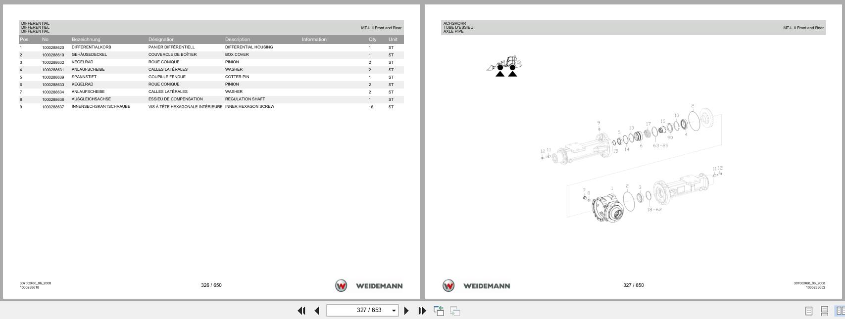 Weidemann Wheel Loader 3070CX60 3070CX60 Spare Parts List 1000304529 2016 DE FR EN (2)