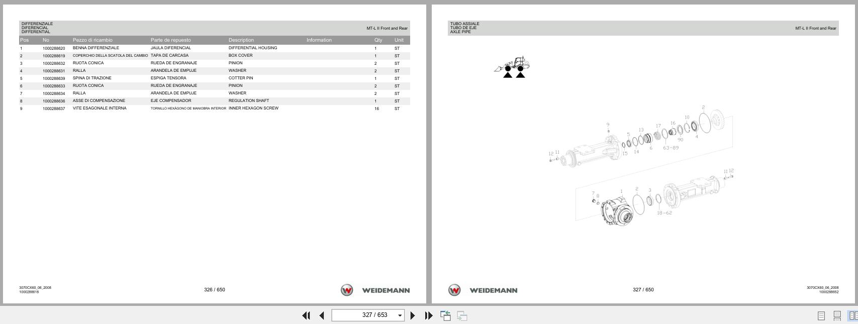 Weidemann Wheel Loader 3070CX60 Spare Parts List 1000326057 2016 IT ES EN (2)